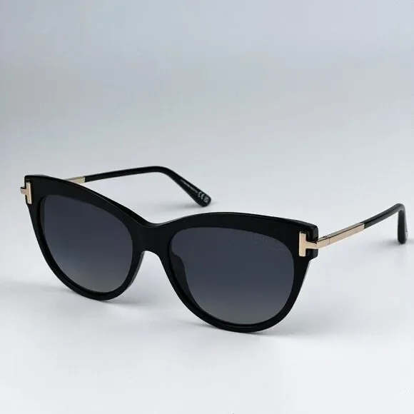 NEW Tom Ford FT0821/S KIRA 01D Black Polarized Gradient Cat Eye Women Sunglasses